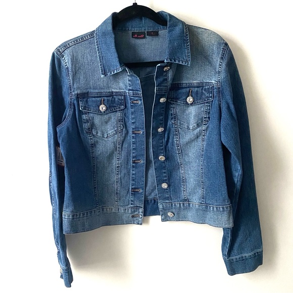 Willi Smith Womens Size Large Jean Jacket Denim Rhinestone Button Up Vintage 78 - Picture 1 of 9